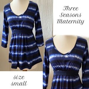 Three Seasons Maternity 3/4 Length Sleeve Blue V-Neck Blouse Size Small